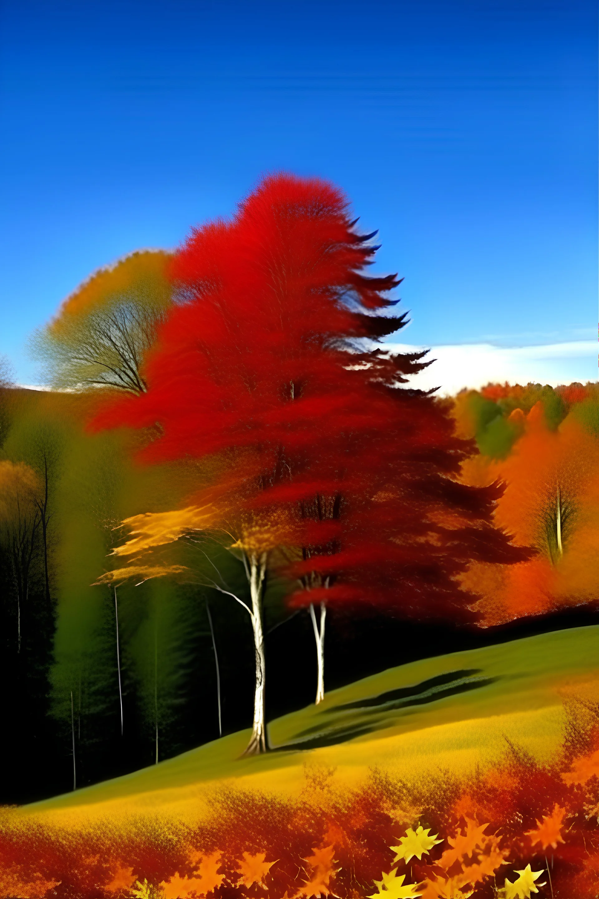 red maple, hill, golden, autumn
