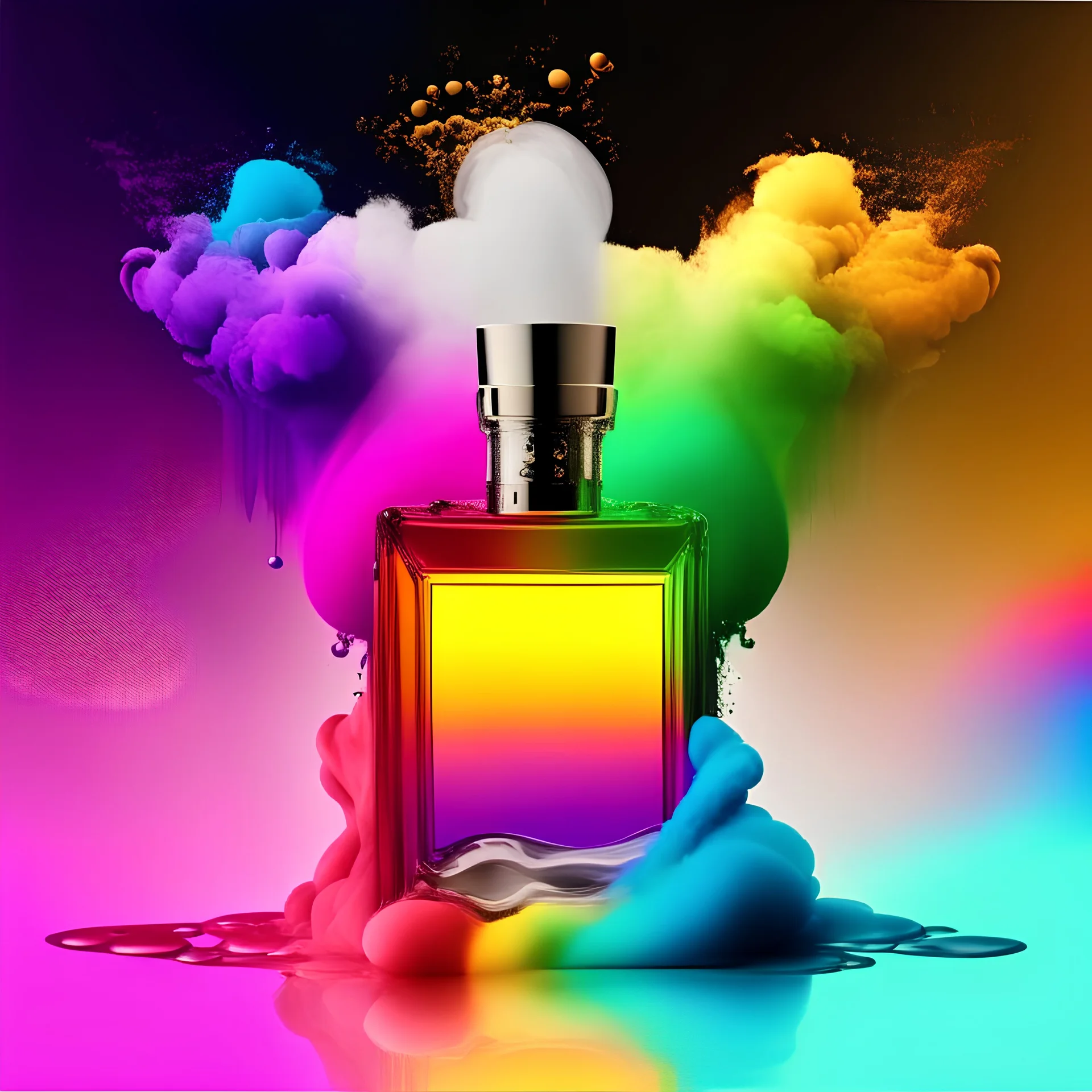 create an interesting perfume with color rainbow and colour background