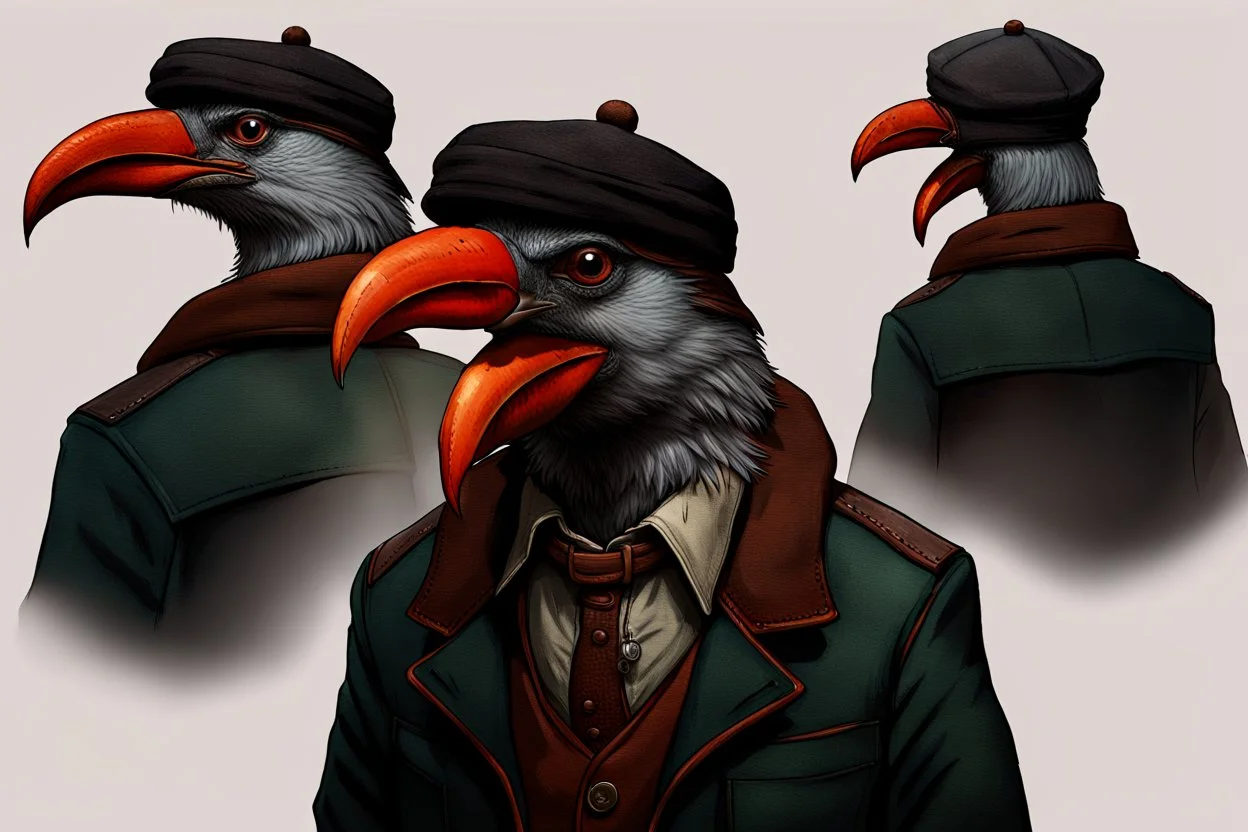 arafed bird wearing a hat and jacket with a long beak, from witcher (2021), portrait photoreal, taking tobacco snuff, trending on artstatio, from the game pathologic 2, 2 0 1 4. modern attire, thomas