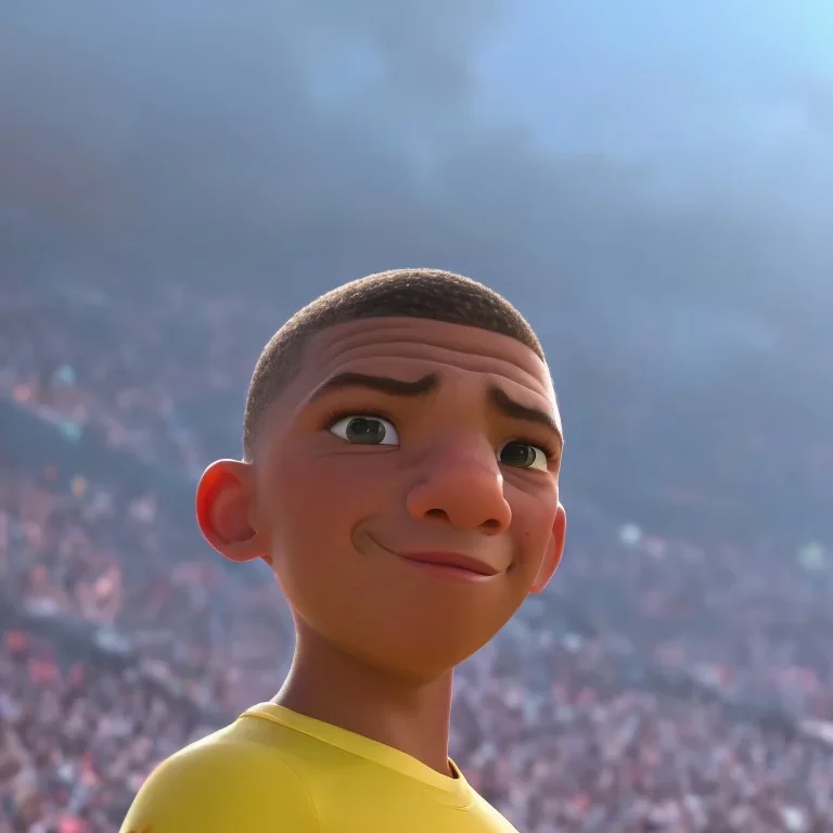 portrait,mbappe crying, in big football stadium, realistic, detailed