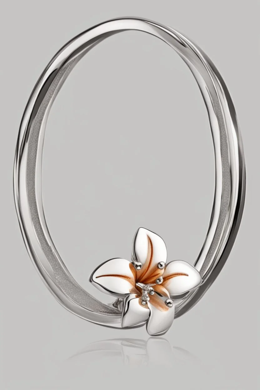 Small white gold earrings in the shape of a circular ring engraved with tiger lily flower