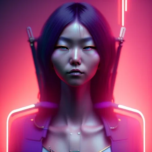 Asian Woman, mod hair, samurai, cyberpunk, neon, highly detailed, art stations, concept art, smooth, unreal engine 5, god rays, ray tracing, RTX, lumen lighting, ultra detail, volumetric lighting, 3d, finely drawn, high definition, high resolution, gradient background