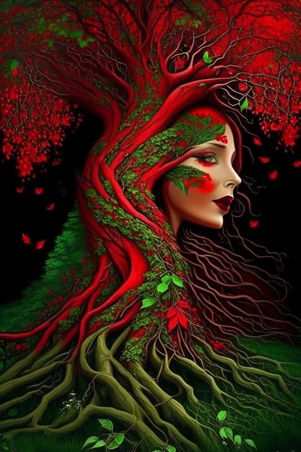 the green-eyed lady, mother nature herself bent down to kiss the earth and blessed it with new life, she grew roots and became a magnificent tree with crimson foliage