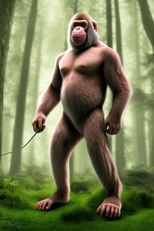 Ape ran in jogging suits in the forest, details, texture, 8k quality,