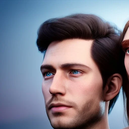 fantasy image of a dark haired handsome prince holding a beautiful blonde haired pale skinned woman with blue eyes