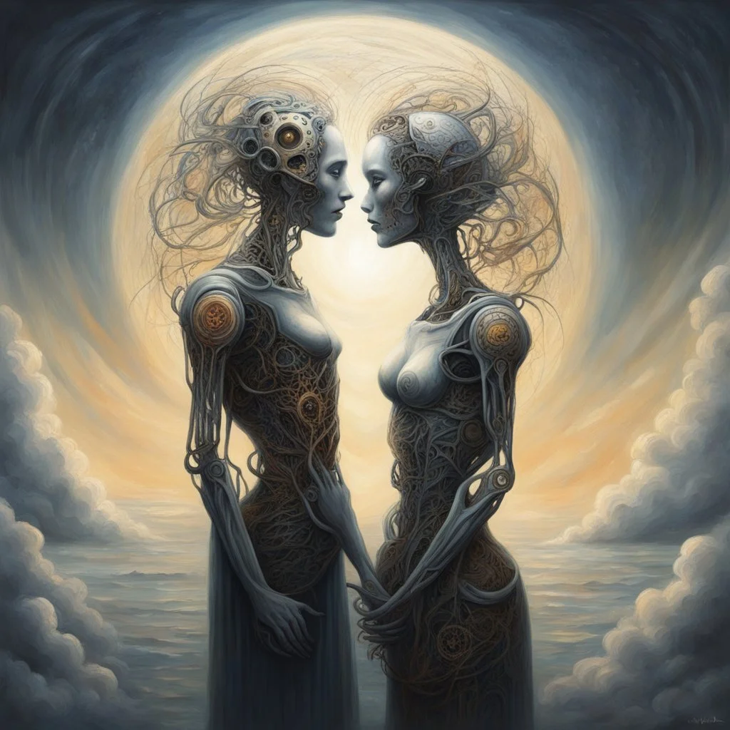 [art by Jan Verkade] It was a love not meant for human understanding, a connection forged between mind and machine, bound by the mysterious hand of God, the Creator of all things—seen and unseen.