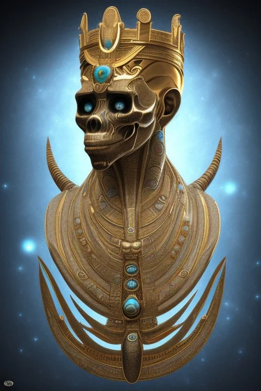 Anunnaki black male African Egyptian alien, cracks in the voodoo head, wicked, eyes, crown, Elephant, 8k, finely detailed, photo realistic, tiger turquoise skull head gold dragon space alien snow skeleton gold gorilla silver crown silver eyes