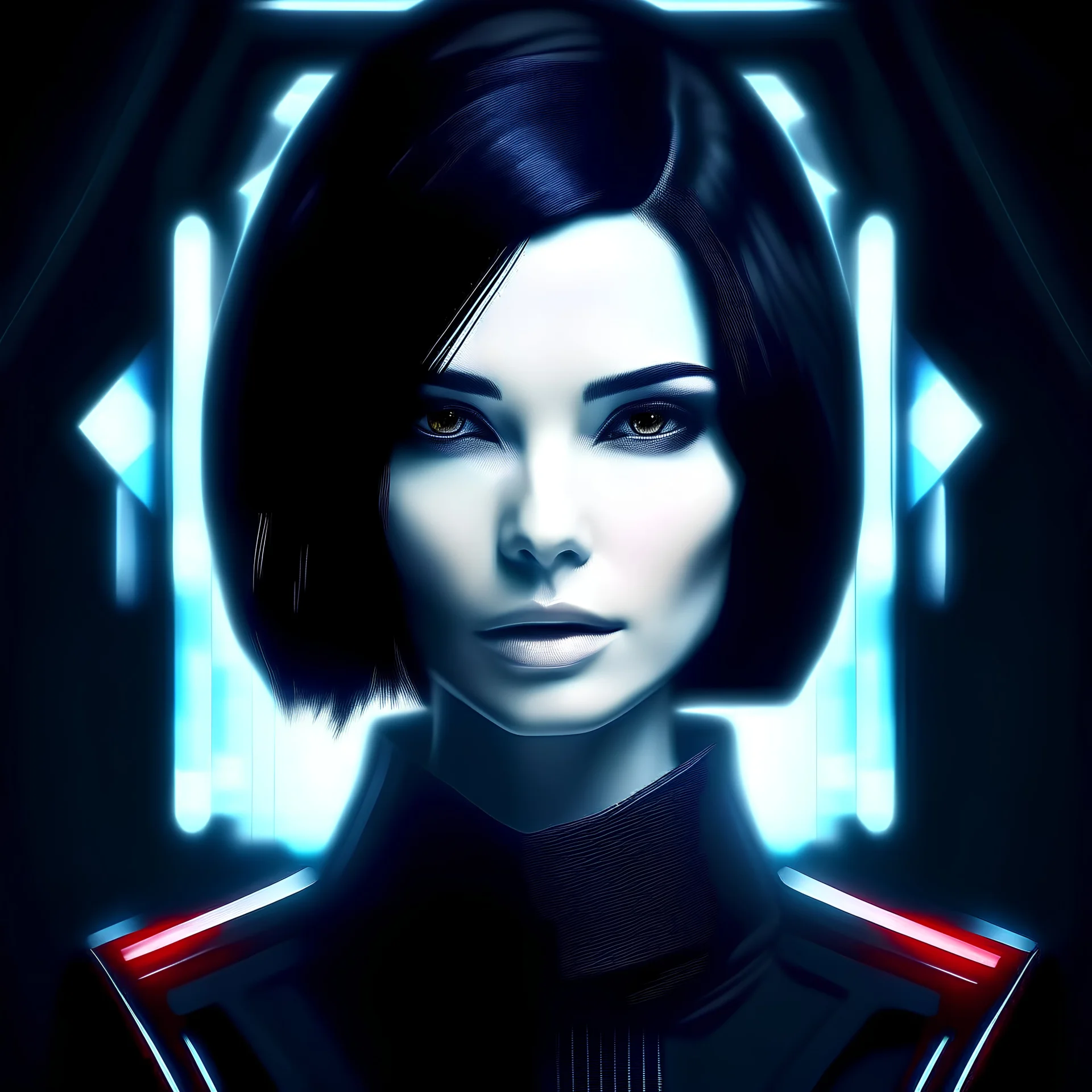 portrait of an attractive futuristic dark-haired woman