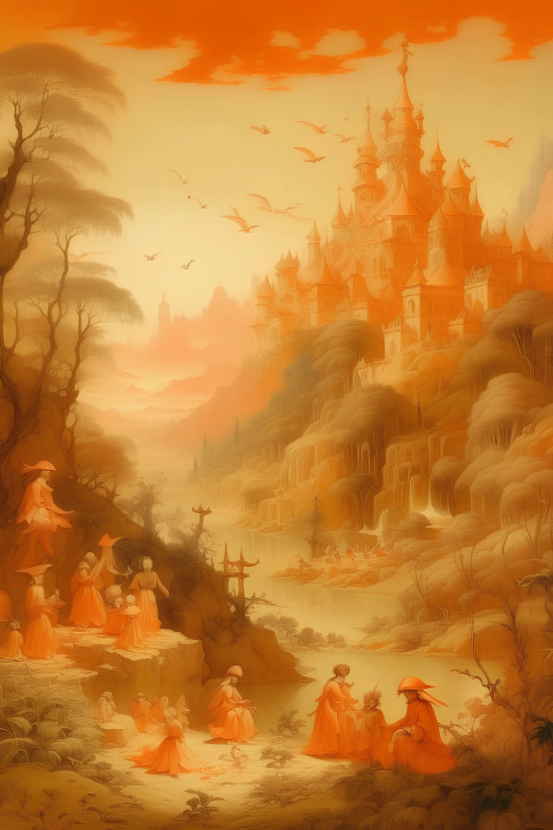 A light orange fairy kingdom painted by Giovanni Battista Sassi