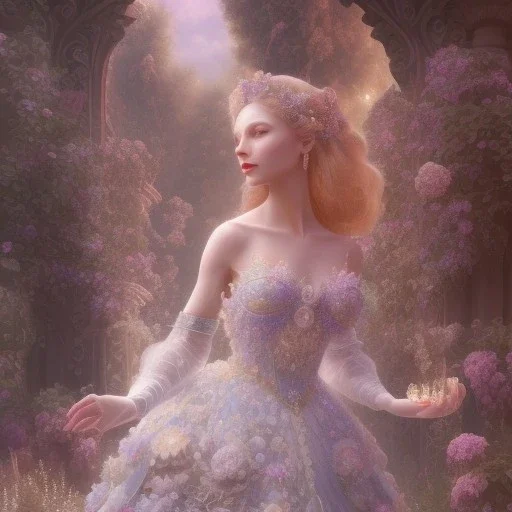 a glass slipper, a hyperrealistic photo, transparent body, crystal, shells, pastel colours flowers and leaves transparent, professional light, rock, rococo, Artstation, intricate detail realism hdr, intricate detailed 8 k, with ornate jewelled, intricate detailed 4 k