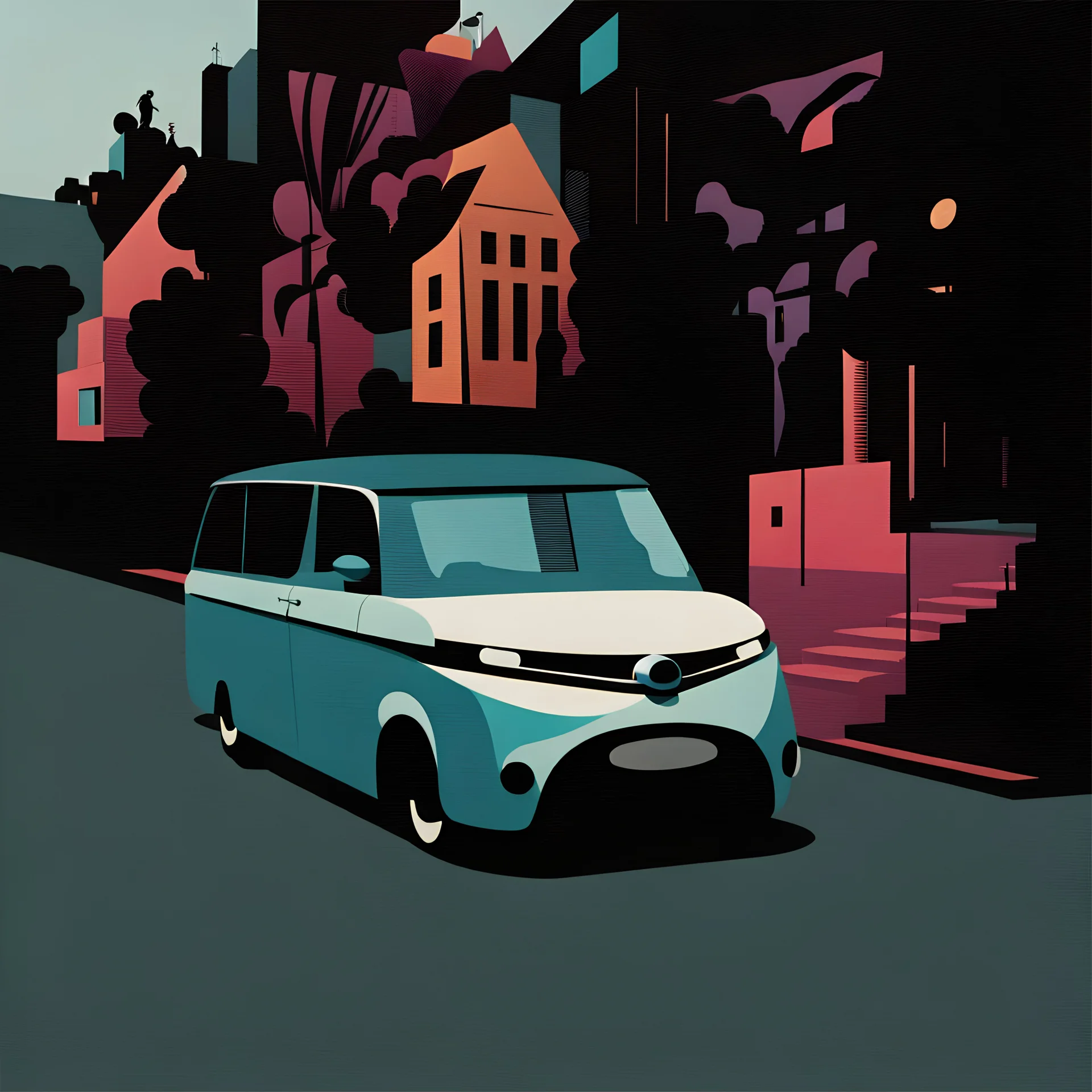 prompts that take inspiration from the bold, colorful style of mid-20th century pop art, often featuring flat, graphic shapes and high-contrast color schemes