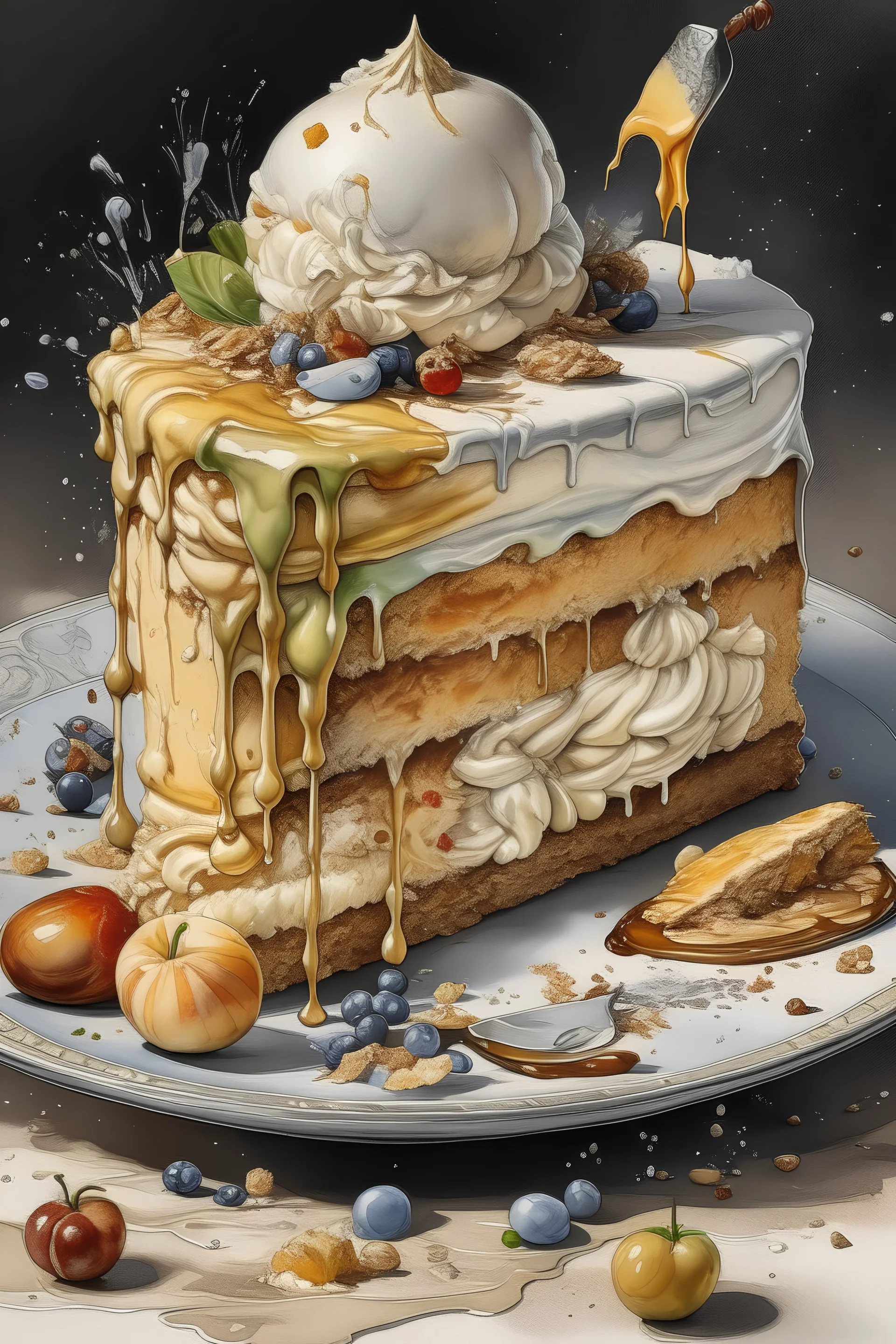 creamcake with icecream, Watercolor, trending on artstation, sharp focus, studio photo, intricate details, highly detailed, by greg rutkowski