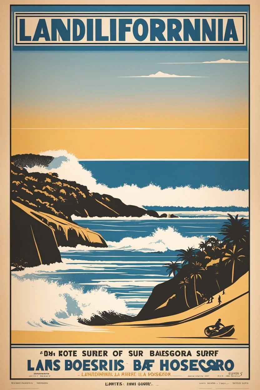[Affiches "LANDIFORNIA" vintage by Lewitt-Him] Famous iconic Landifornia surf beach La Piste of Hossegor-Capbreton with its iconic bunkers