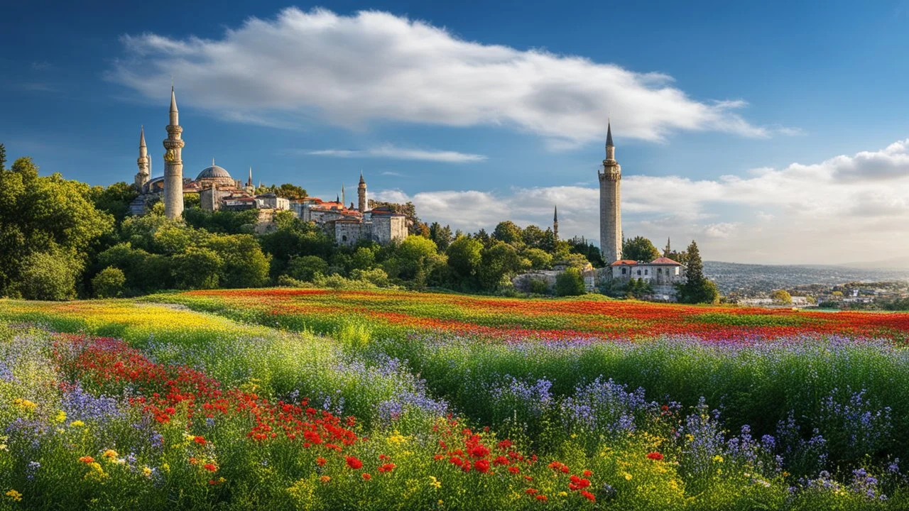 desktop wallpaper ,Turkey istanbul ,country side ,wild flowers,blue sky nice clouds,