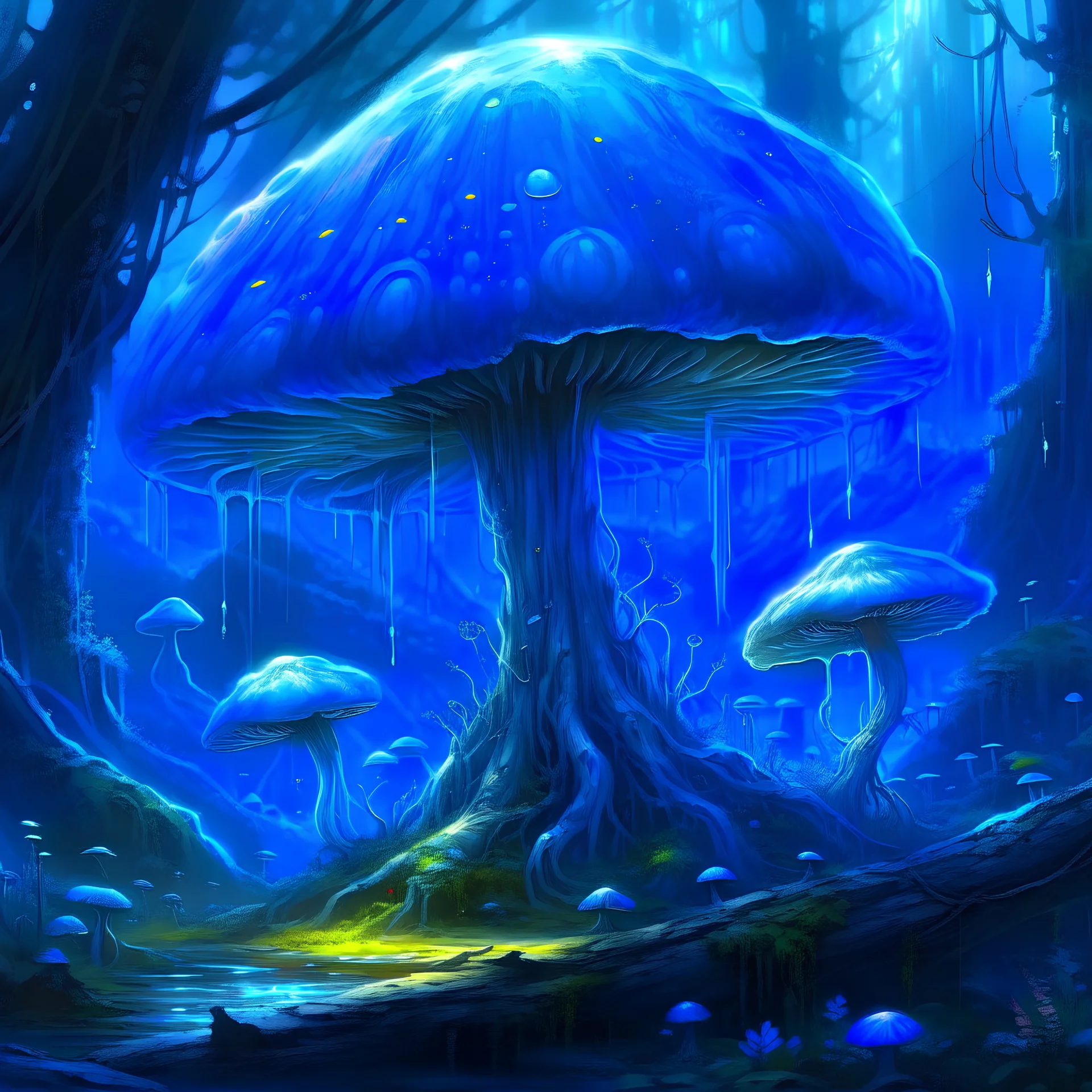 mushroom, fantastic, Cordyceps, giant, van gogh, translucent, concept art, alien, blue