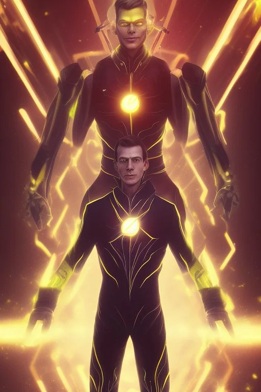 Evil supervililian Reverse Flash with red eyes and yellow suit and suited up