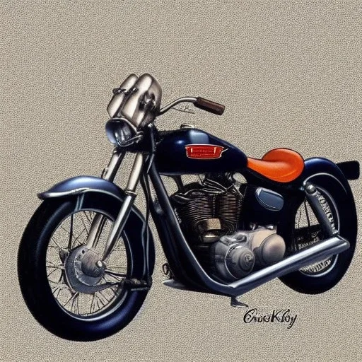 fullbody Drawing of 'Vintage classic style concept Motorcycle',three quarters view, retro design study, classic steel wheels, toned colors, art by cheryl kelley,16k