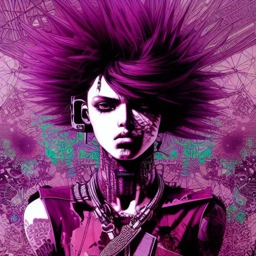 beautiful punk girl, hyper detailed, hyperdetailed, intricately detailed, illustration by <kilian eng> <Yoji Shinkawa>, purple tones,