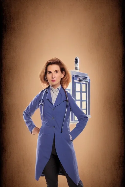 Portrait lady, full body shot, full-color long shot style of Doctor Who