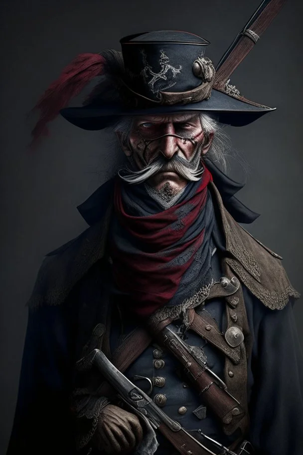 70 years old victorian bloodborne soldier with a musket bandana