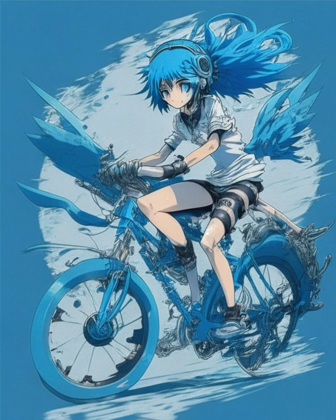 Anime design on a bike in blue