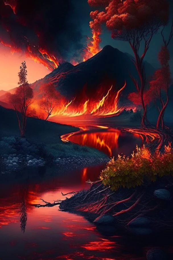 Beautiful nature landscape with fire