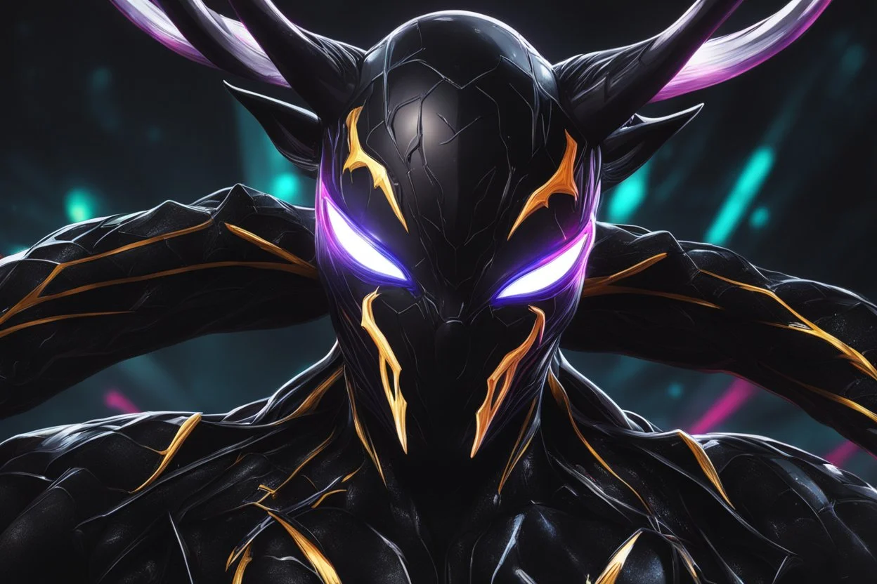 Black Shadow symbiote in 8k realistic anime e drawing style, close picture, Deer them, neon color, intricate details, highly detailed, high details, detailed portrait, masterpiece,ultra detailed, ultra quality