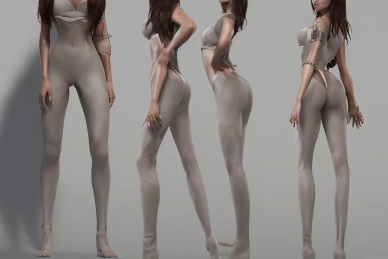 Female character full anatomy Proportions including front, side, and back model sheet .stylized animation character 8k Art station. stylized realistic style character vray render .smooth skin.
