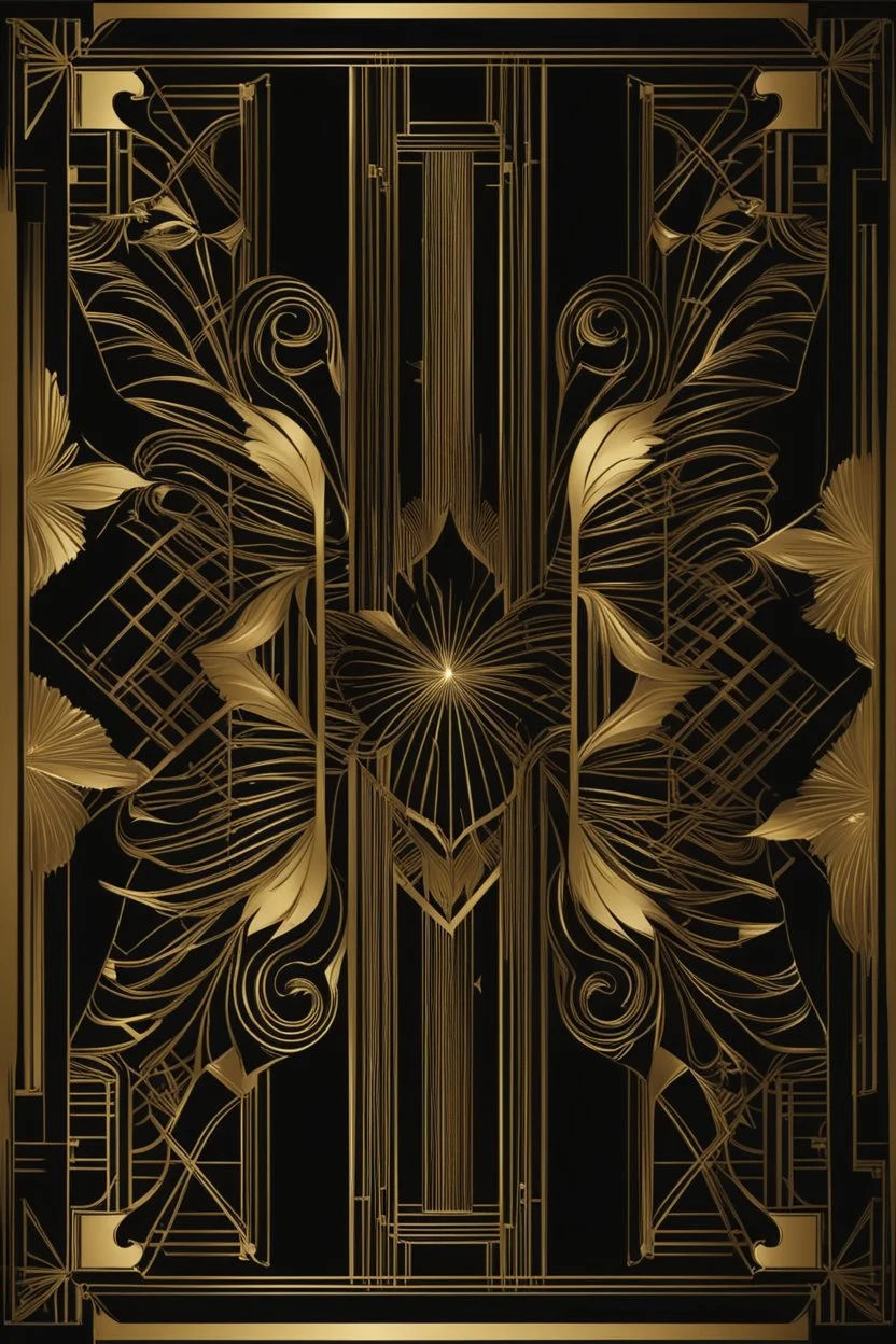 gold art deco book cover border on a black background