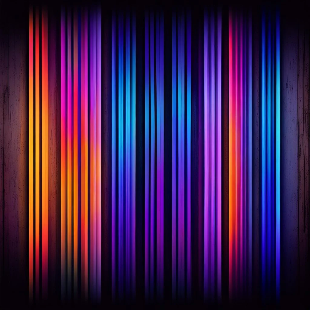 Red Orange Blue Purple Thick Gradient Vertical Neon Strips With Dark Rustic Background.