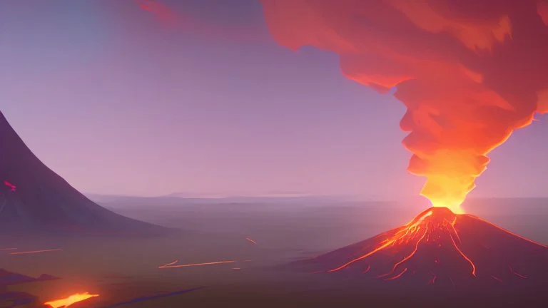 Massive volcano erupting with smoke and fire and ash