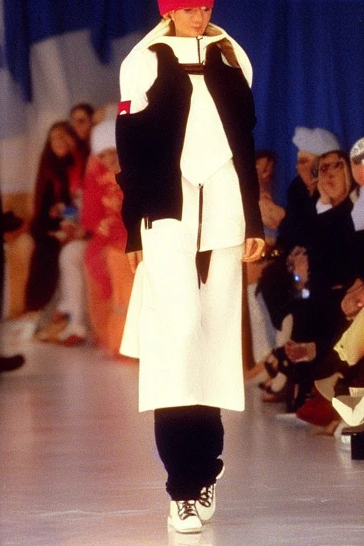 late 1990's women fashion.interesting hoodie with long tippet integrated to bolero -like attachement with pockets which goes up to a Hat with a visor with integrated headphones to it. Karjalainen kuvio, Karjala patterns. Haute couture. This term is French for high sewing or high dressmaking and often refers to exclusive designer creations. ... Label. ... Ensemble. ... Silhouette. ... Off-the-rack. ... Hemline. ... In vogue. ... Fashion-forward.