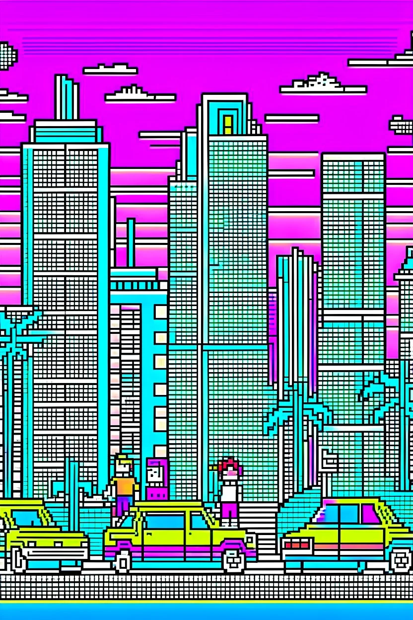 80s miami drawing cartoon pixel art