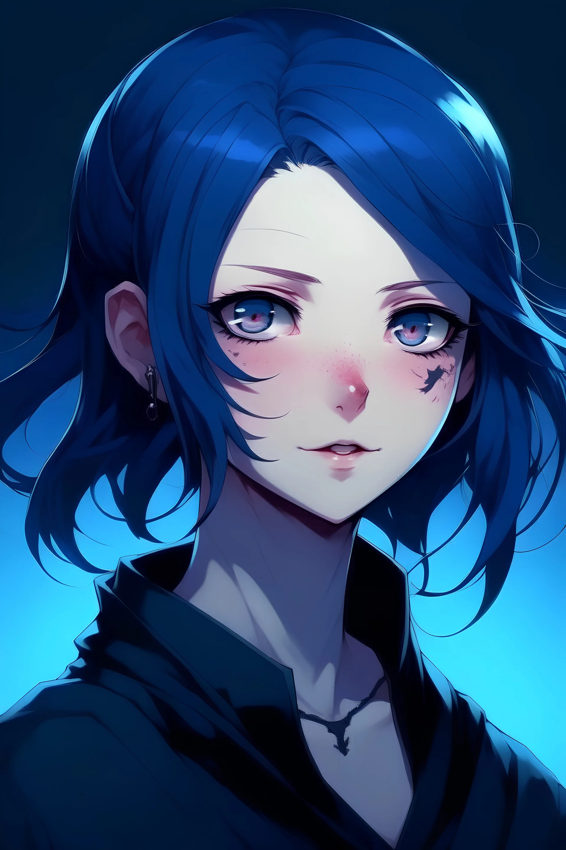 Female Dark blue hair plum pink lips light blue eyes anime jujutsu kaisen