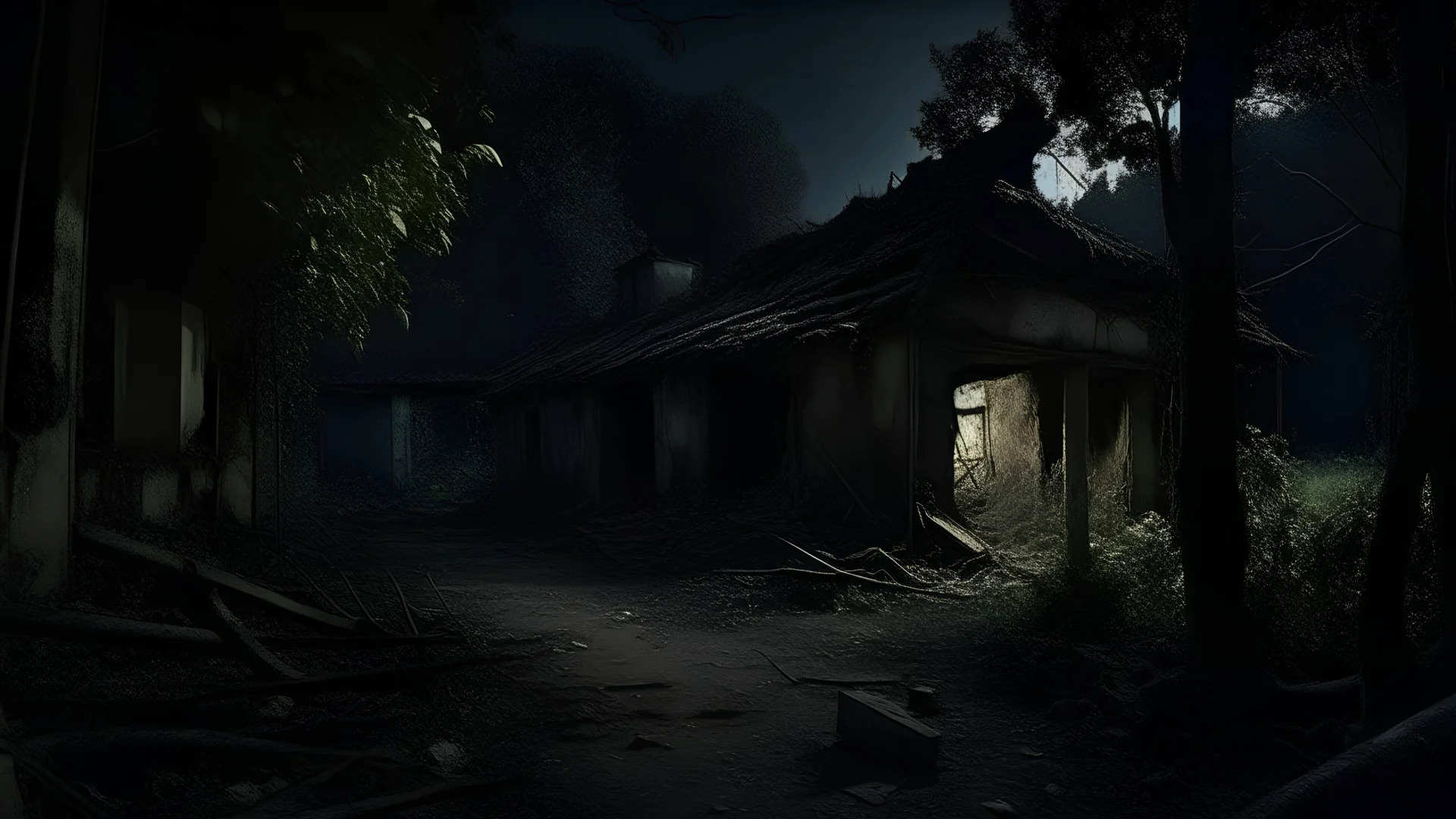 In a remote suburb hidden behind pines and deciduous trees, an abandoned slasher shines with the silent whisper of a place that life has forgotten. The scene oscillates between darkness and moonlight, with broken window sockets casting some luscious light onto the cold floor. Nocturnal birds creep among the ruins of the building, turning formerly quiet places into their shelter. Moonlight dances on the broken columns and dry trees that surround the morgue, reflecting pastel colors and mysteriou