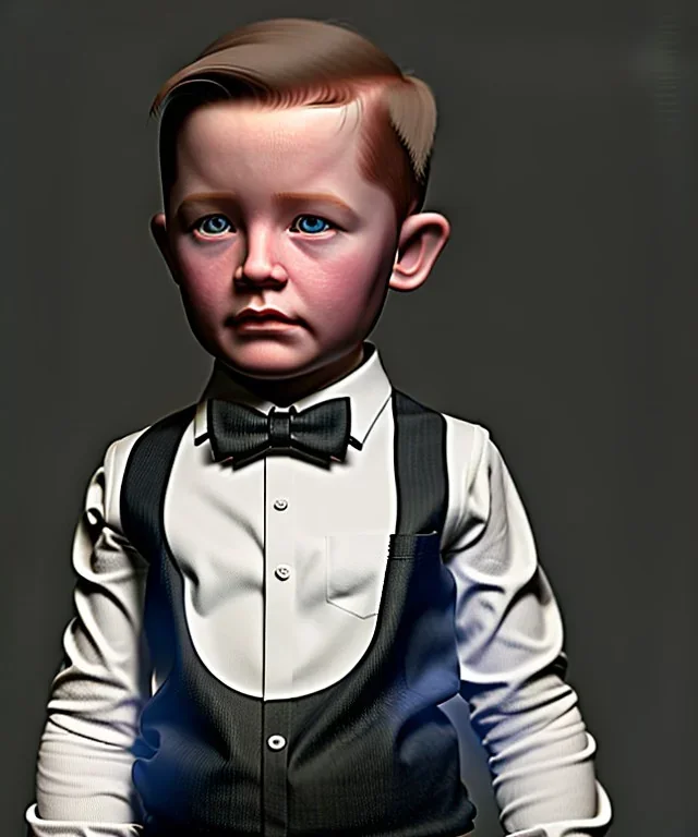 James bond toddler, full body, dramatic lighting, hyper realistic