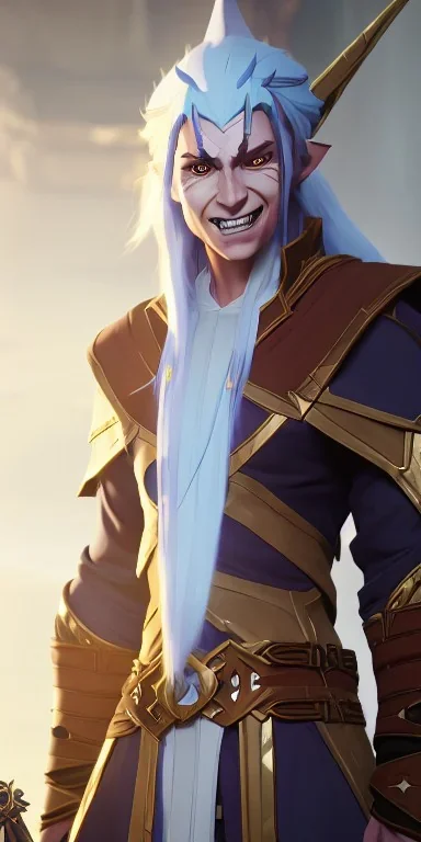 Dungeons and dragons character, wizard elf male, high detail, High definition, long white hair, wizard robe, happy expression, laughing