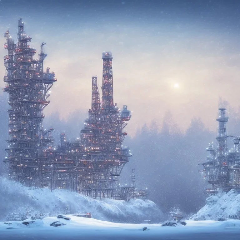 oil platform in winter landscape