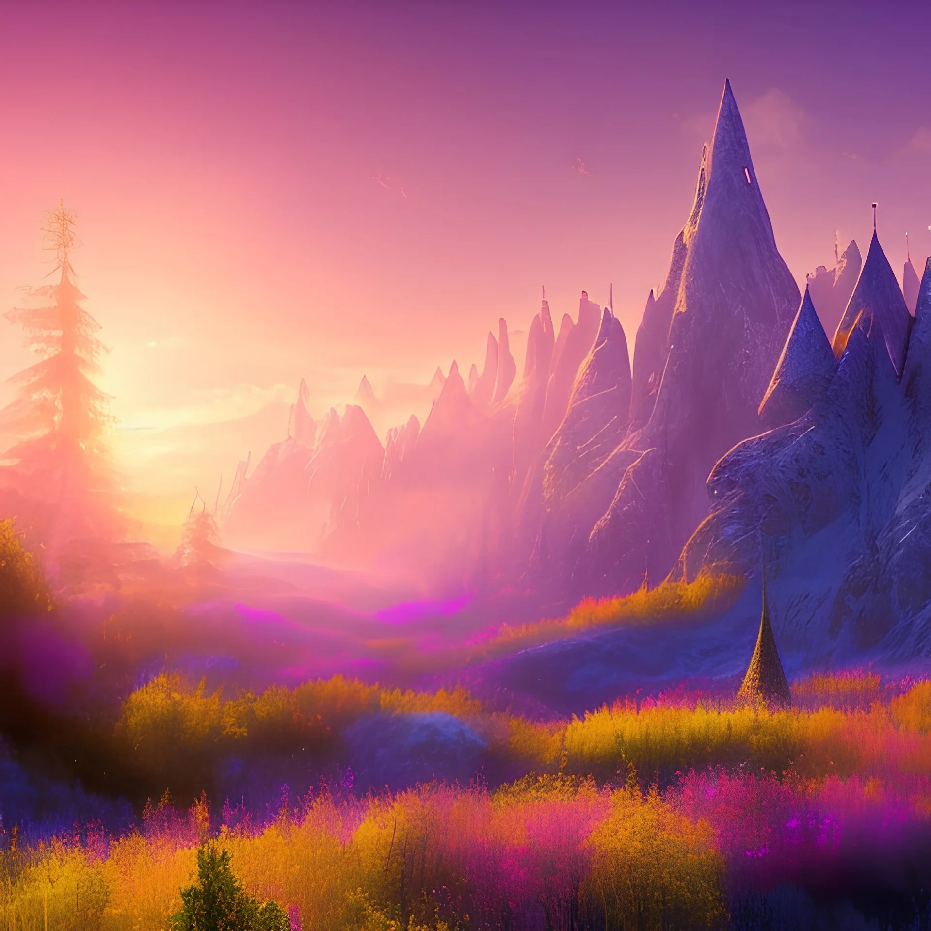 beautiful magical landscape of northern countries, blue, pink, yellow, pale violet lights