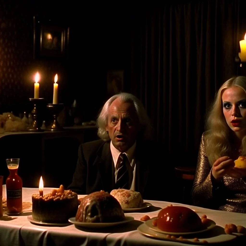 Spooky, ultra realistic distress, dining, pieces of shuciinq, silver organic palen ail dynamic, anguish, excited and lively scene, hypermaximalist figures, stb, Creepy the Ring Alfred Hitchcock, Sam Raimi, insanely detailed, sinister, John Carpenter, Dario Argento, ornate