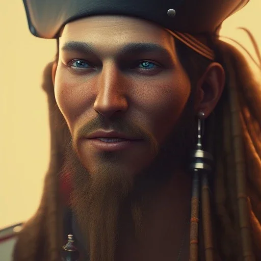 Portrait of Pirate,hyperultrarealistic, unreal engine 5, octane render, studio lighting