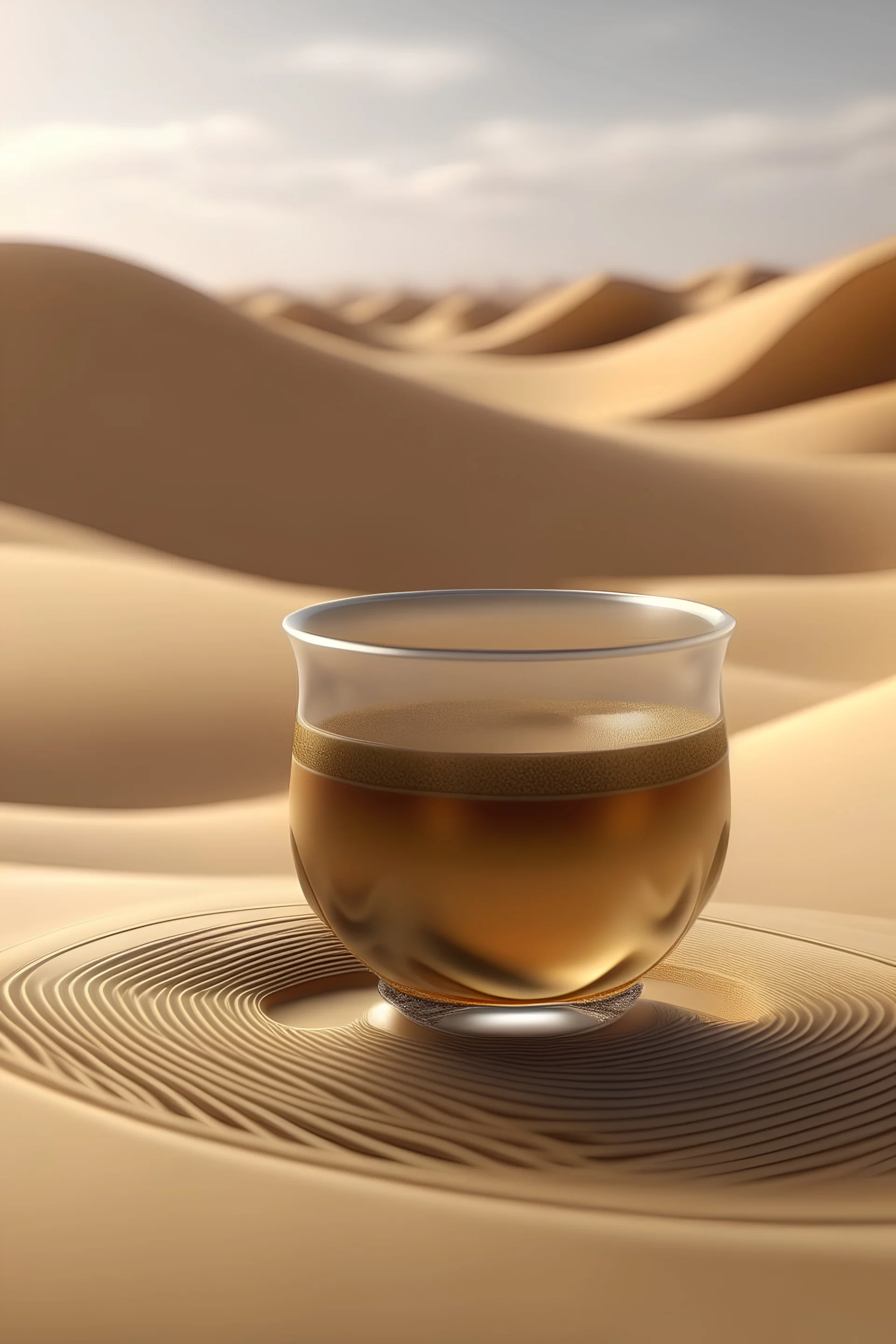 3d render arabic desert , dune , glass cup of tea