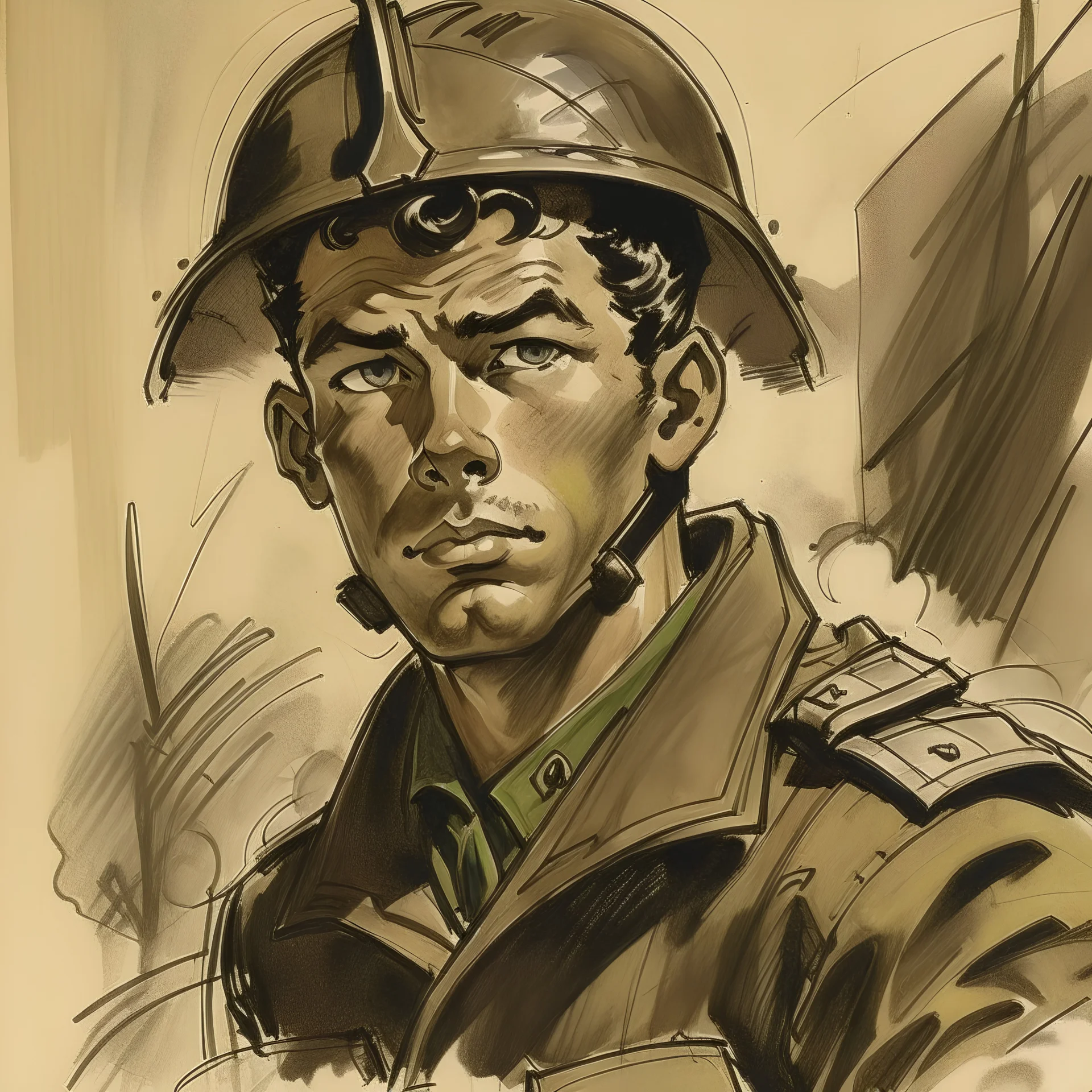 Comic art. young Terry Jones Soldier