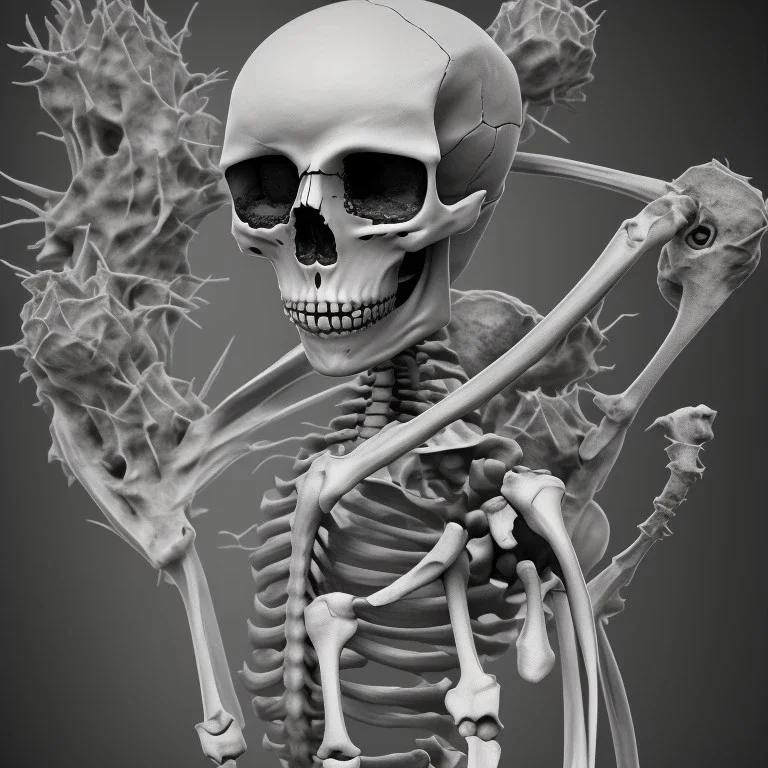 skeleton, top body, black and white, cactus, graphic