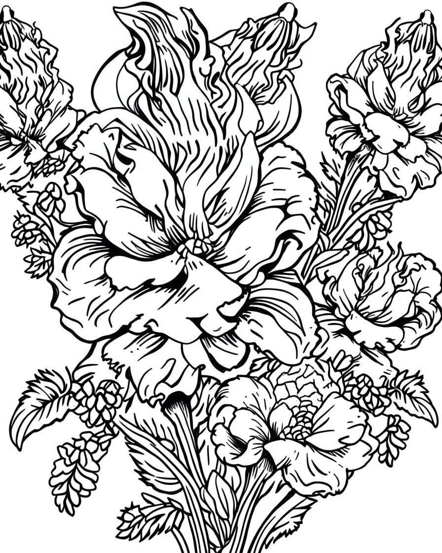 real massive Snapdragon flower coloring page