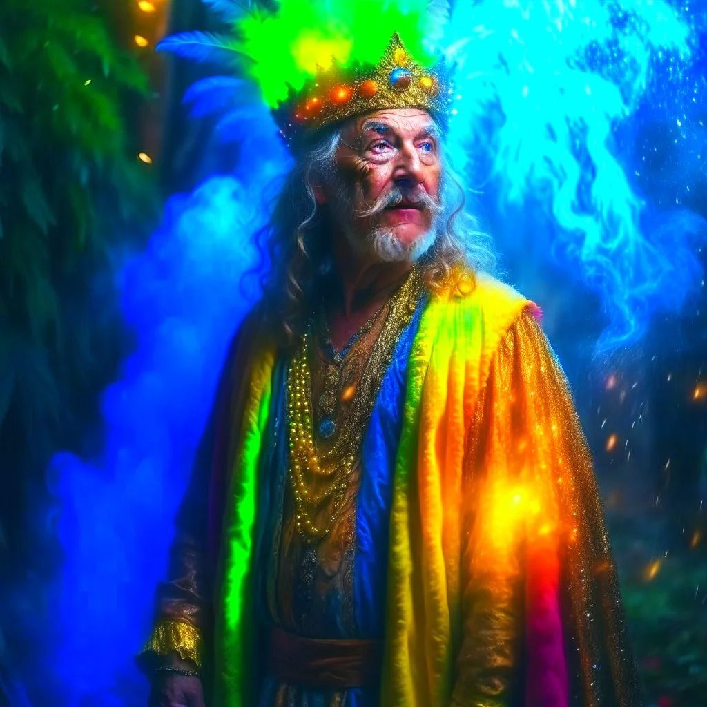 paint splatter, photorealism, a russian hippie king hovering in the underground grove glowing light, in the style of italian masters, 8k, down-light, soft light, depth of field, photo realism, trending on art station, high detail, smoke and fog