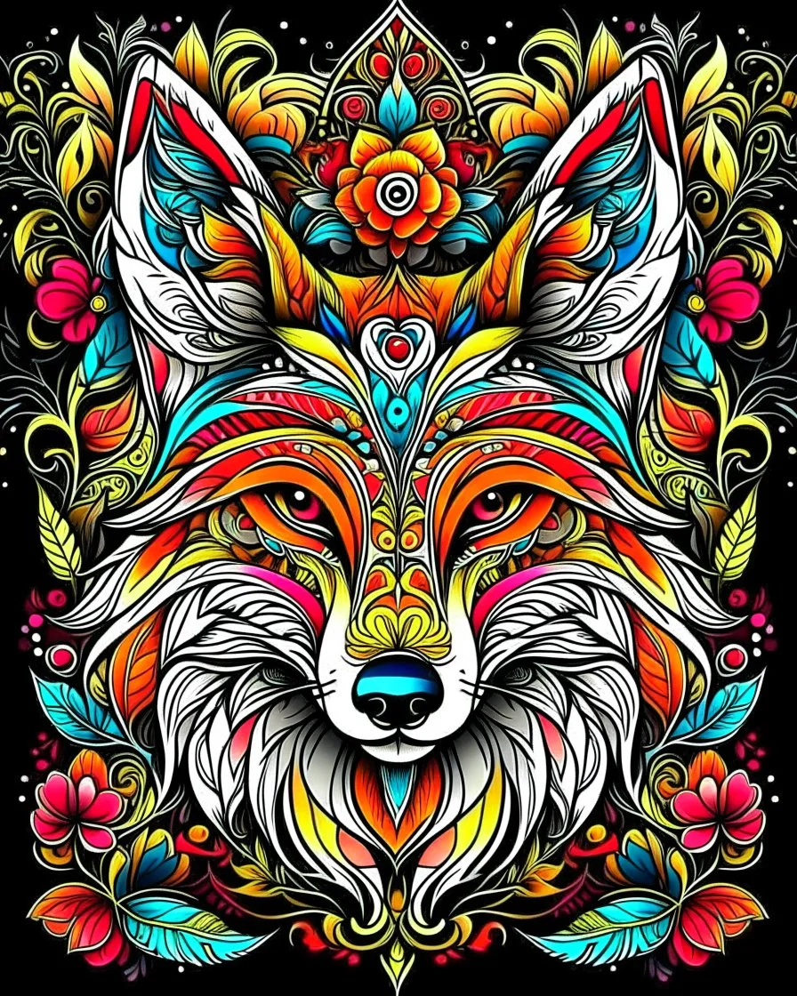 colourful Eurasian wolf ANIMAL Book cover for Adults, mandala, flower,