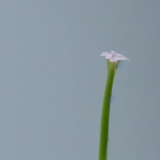 tiny delicate long stem flower, beautiful composition, centered in frame, pastel colors, plain solid color, highly intricate, extremely ornate, highly detailed, photorealistic, chiaroscuro, aesthetic layout, monochrome pantone, minimalist photography, hyper realistic, octane render, minimalist art