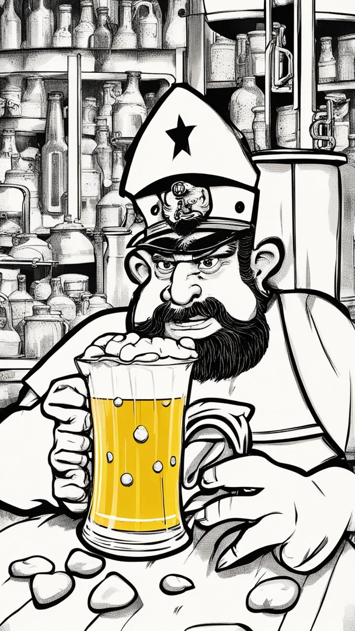 Captain Crunch holding a large glass beer mug