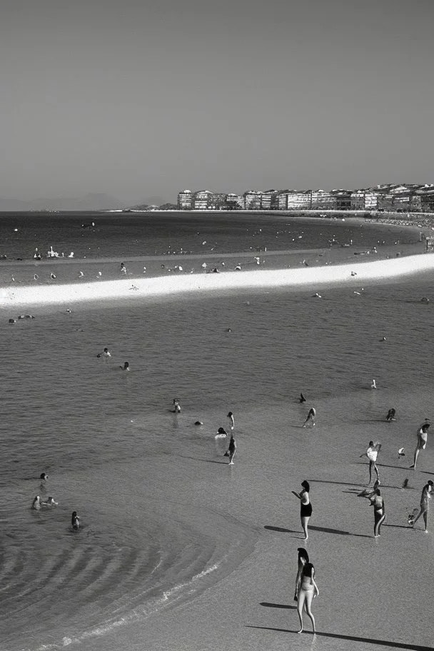 beach of Porto Racanti in the middle of summer, music, dancing,photography taken with a Leica camera and a 35 mm lens, black and white photography